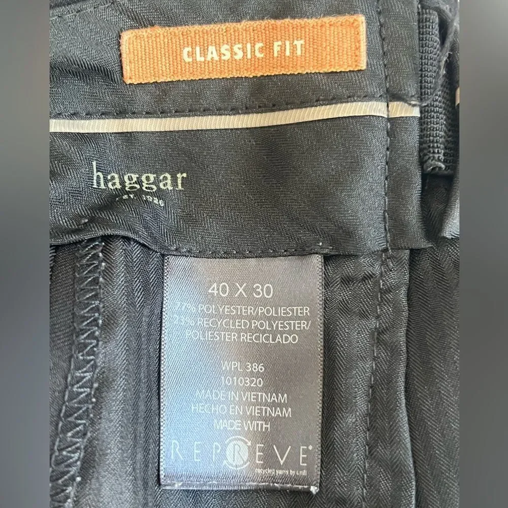 Haggar Classic Fit Expandable Waistband Black Pants Slacks 40 X 30